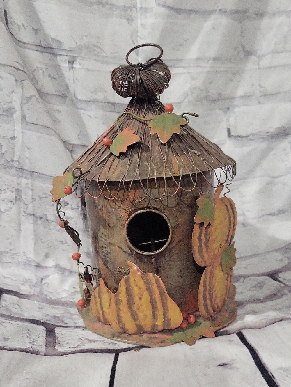 Rustic Pumpkin Birdhouse with Vine Accents